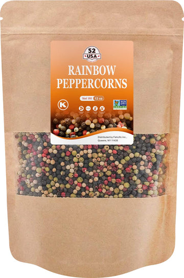 52Usa Rainbow Peppercorns, 12Oz, Peppercorns For Grinder Refill, Whole White Peppercorns, Red Peppercorns, Black Peppercorns, Mi