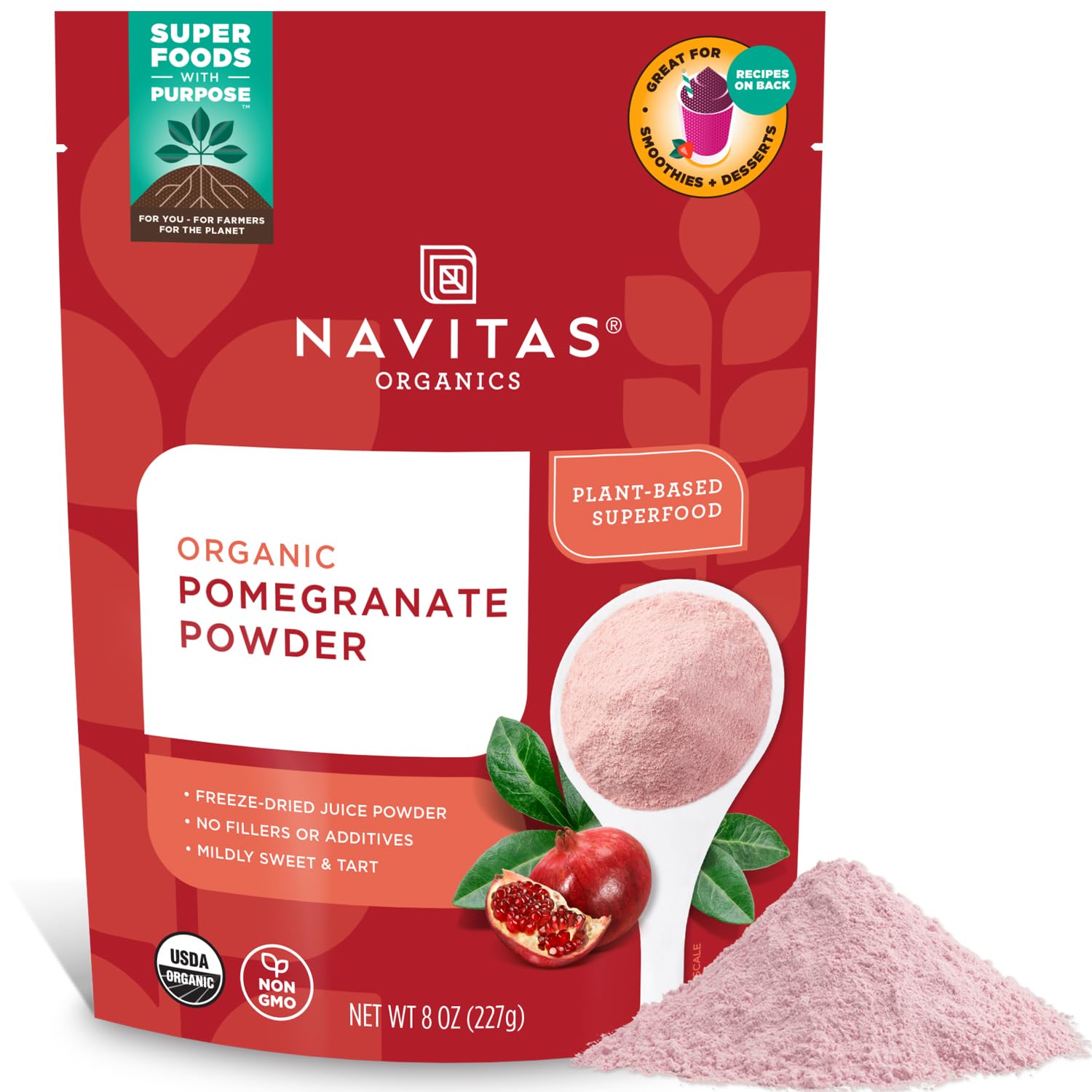 Navitas Organics Pomegranate Powder, 8Oz. Bag, 45 Servings - Organic, Non-Gmo, Freeze-Dried, Gluten-Free