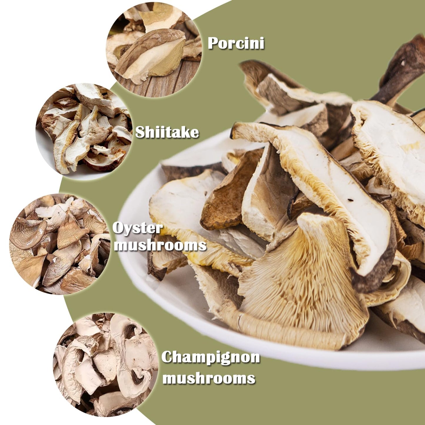 Vigorous Mountains Dried Mixed Mushrooms Blend For Cooking - Porcini Shiitake Oyster & Champignon - 3.53Oz (100G) - Soft Texture Bold Flavor & Vegan - Ideal For Cooking