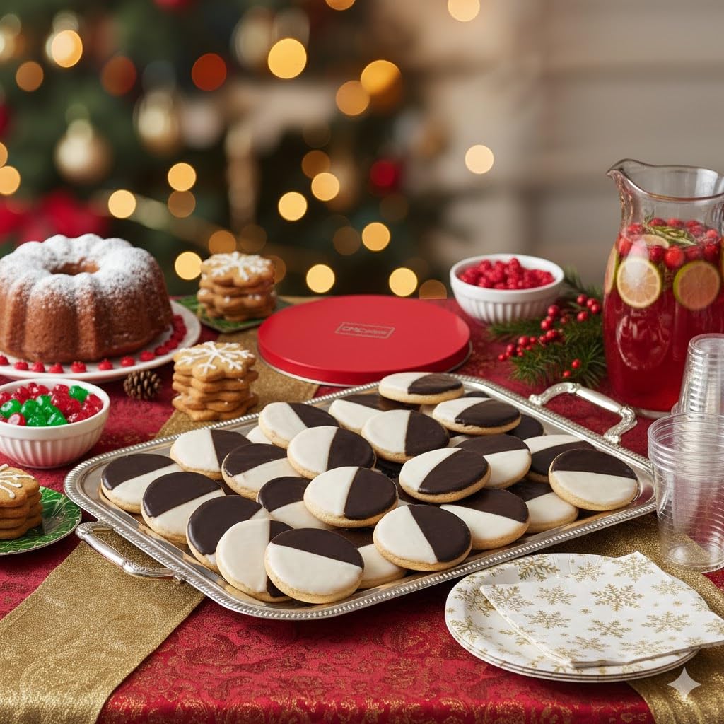 Christmas Cookies Gift Basket Black and White Cookies Food Gourmet 1 Lb. Holiday Gift For Men Women Tin Individually Wrapped | N