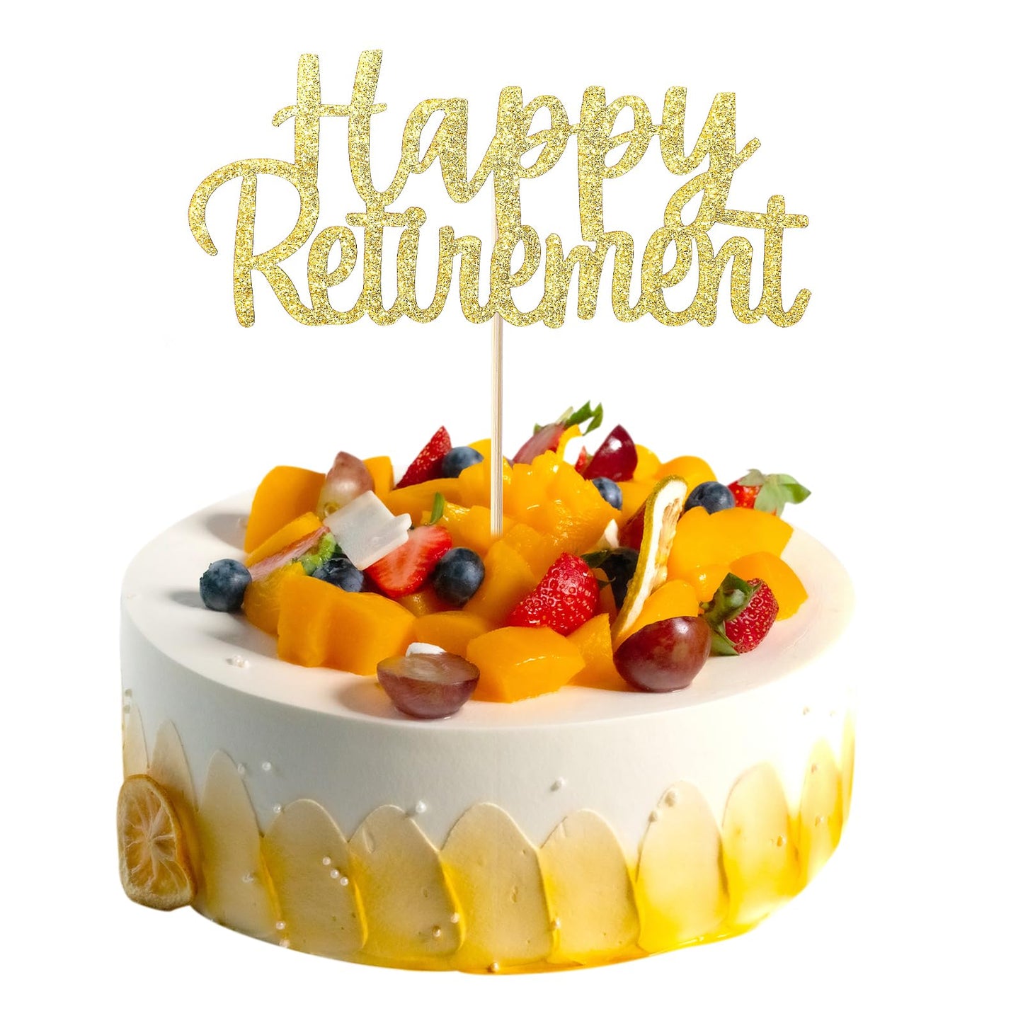 Sibba 2Pcs Happy Retirement Cake Topper Glitter Cake Topper Decoration Gold Retired Party Supplies Reusable Picks Frosting Card 