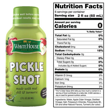 White House Pickle Shots with Dill & Turmeric, Hydrating Juice, 2 Fl Oz (Pack of 6)