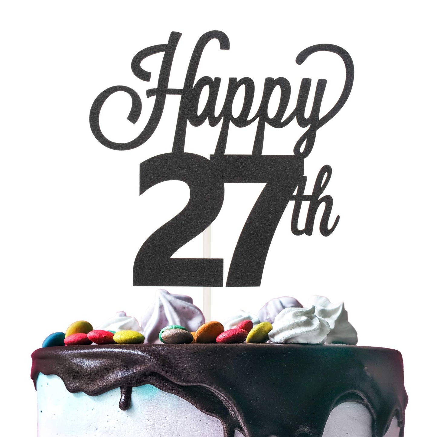 LINGTEER Cake Topper - Happy 27th Birthday Sign, Thick Paper, Black, 1 Count