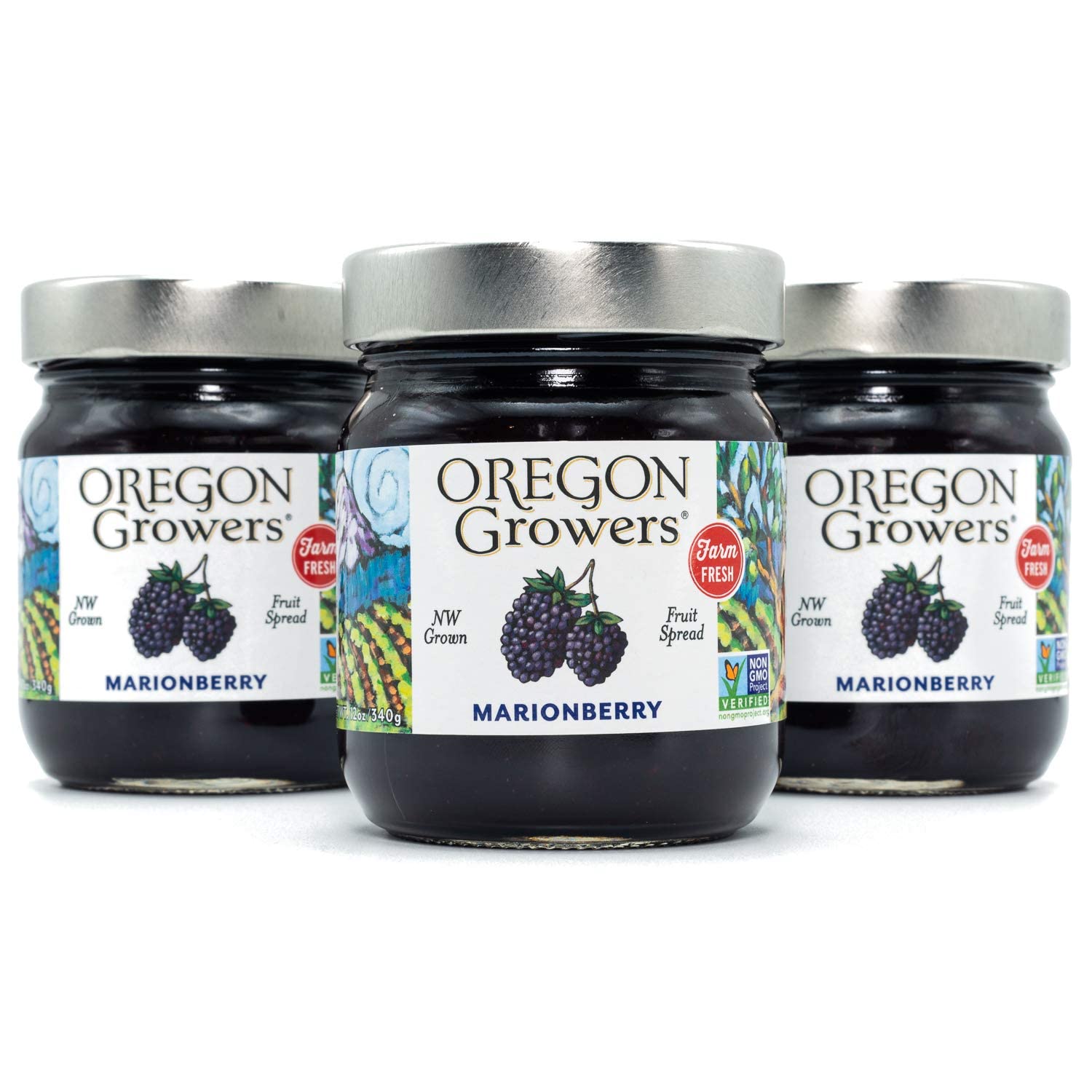 Oregon Growers Marionberry Jam, All Natural, Non-GMO, 12 Oz (Pack of 3)