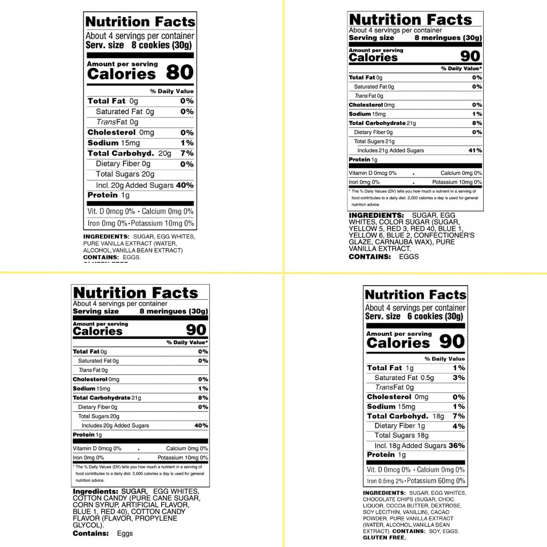 4 Pack Krunchy Melts Original Meringue Cookies | Fantastic Four 4-Pack | Vanilla, Birthday Cake, Cotton Candy, Chocolate Chip |