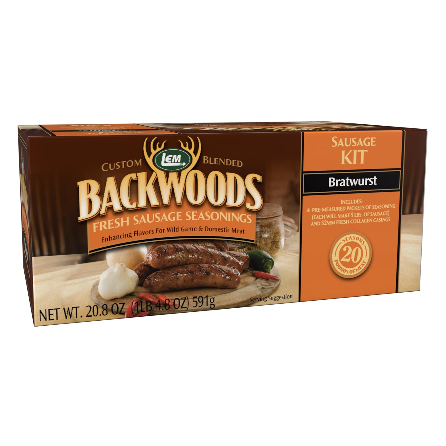 LEM Backwoods Bratwurst Sausage Seasoning Kit, Seasons 20 lbs of Meat, Model 9562, 1 lb 4.8 oz Package