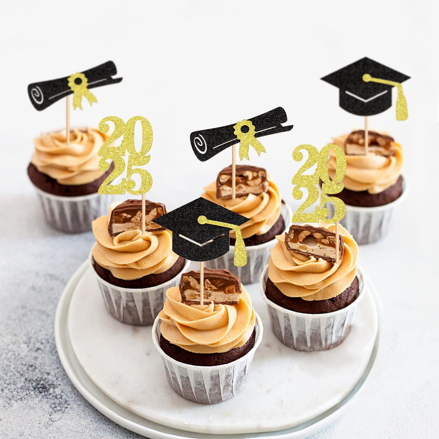 Keaziu Graduation Cupcake Toppers, 24 Pack, Class of 2025, Gold 3