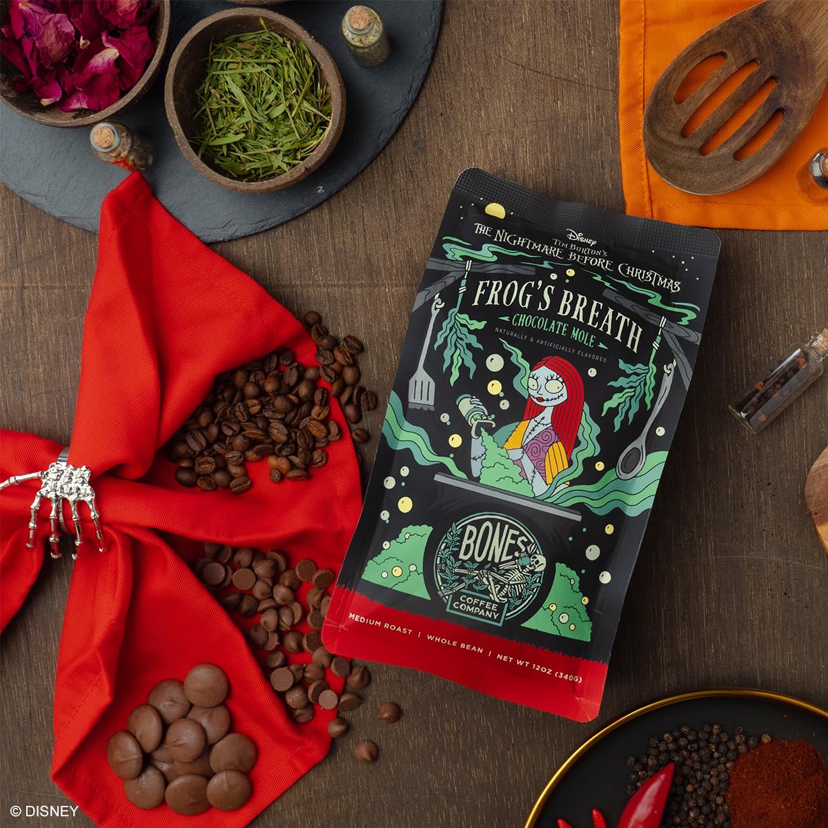 Bones Coffee Company Frog'S Breath Whole Coffee Beans Chocolate Mole Flavor, Made With Arabica Coffee Beans, Medium Roast Coffee Inspired By The Nightmare Before Christmas (12 Oz)