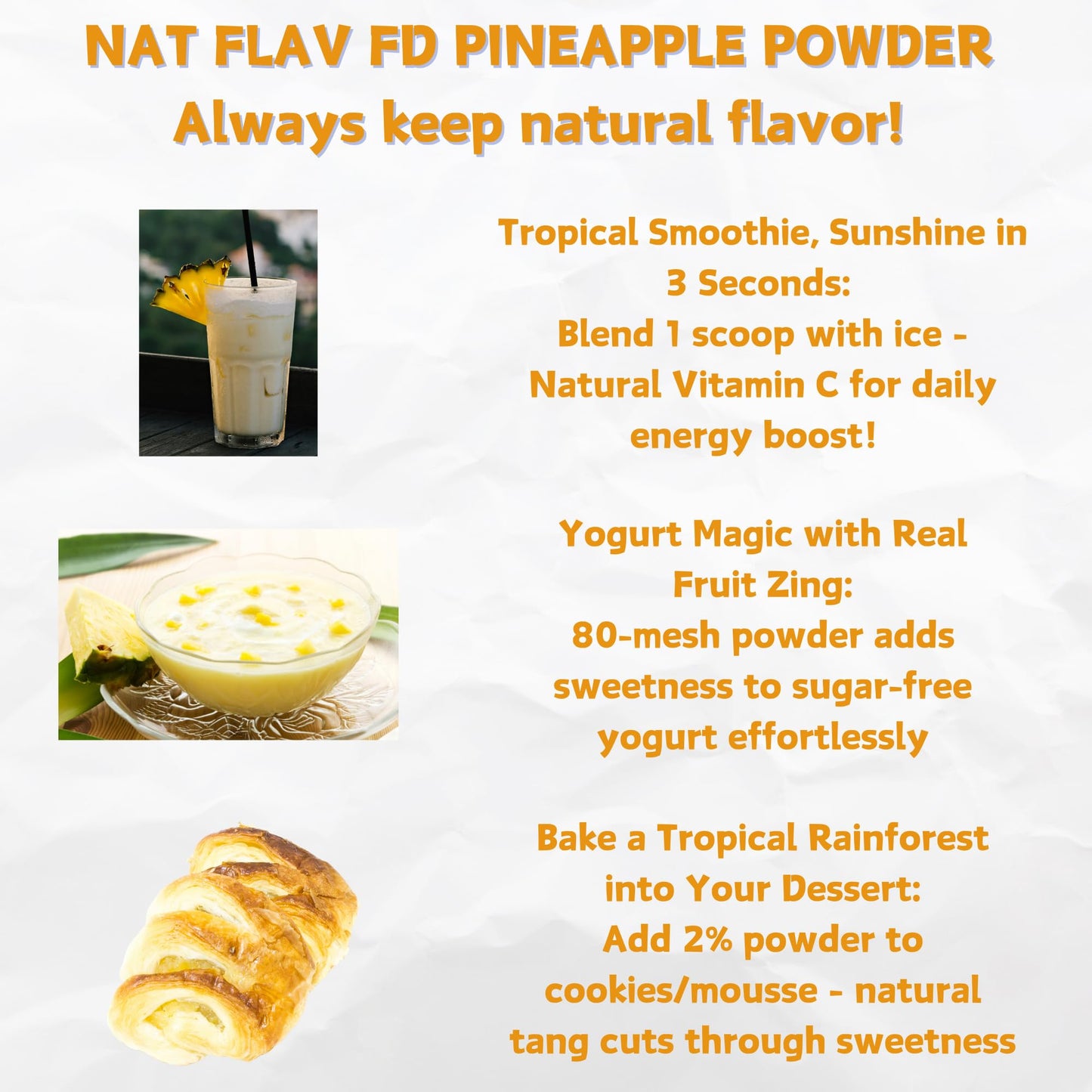 NAT FLAV Freeze Dried Pineapple Powder - 10.5oz/300g | 100% Natural, No Added Sugar, No Preservatives | Pure Tropical Flavor for