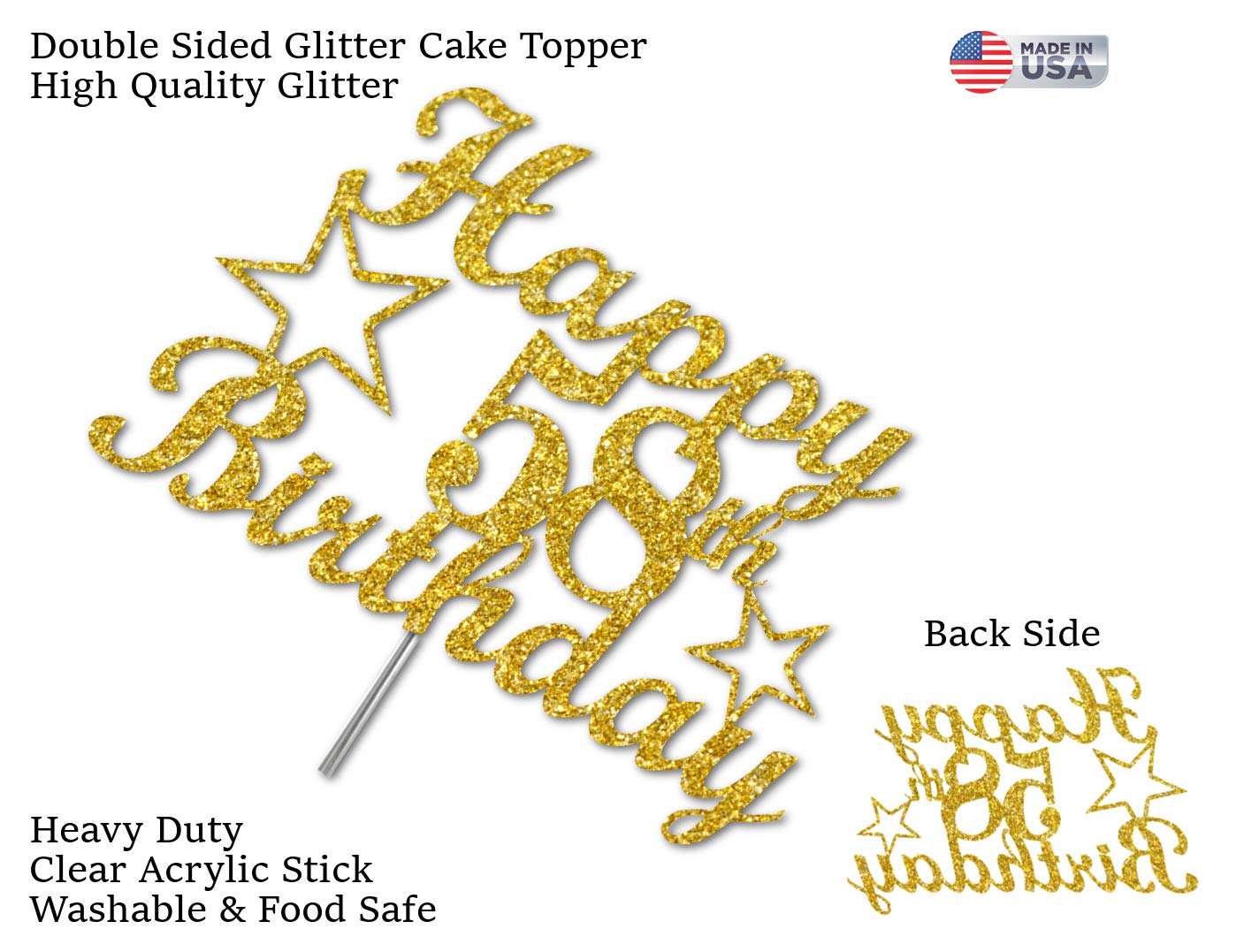 58 Birthday Cake Topper Gold Glitter, Party Decoration Ideas, Premium Quality, Sturdy Doubled Sided Glitter, Acrylic Stick. Made