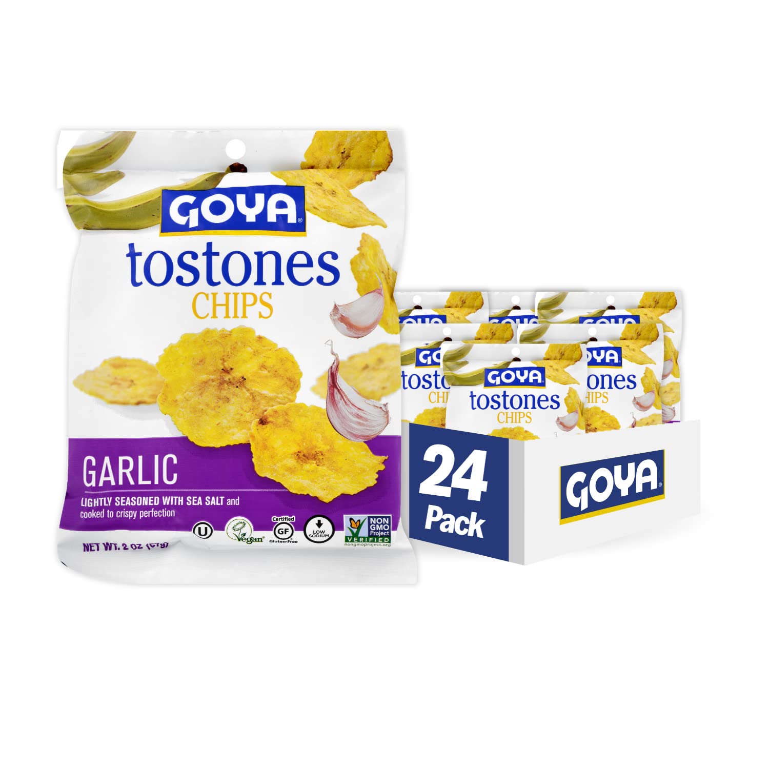 Goya Foods Tostones Plantain Chips, Garlic, 2 Ounce (Pack Of 24)