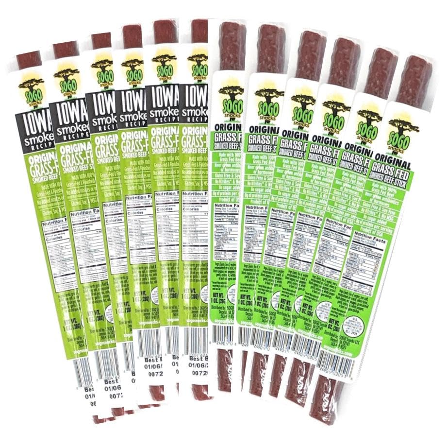 Sogo Snacks Beef Sticks, No Sugar, 100% Grass-fed, Non-GMO, Keto, Paleo Friendly, 1 Ounce (Pack of 72)