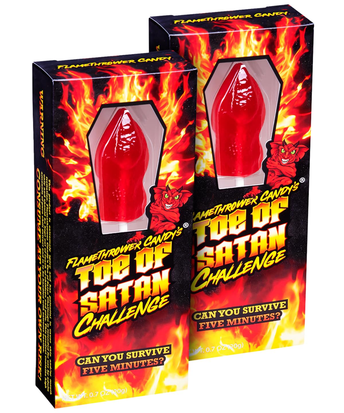 Flamethrower Candy Co Toe of Satan Lollipop, 2 Count Pack, Cream Color, Spicy Challenge Treat