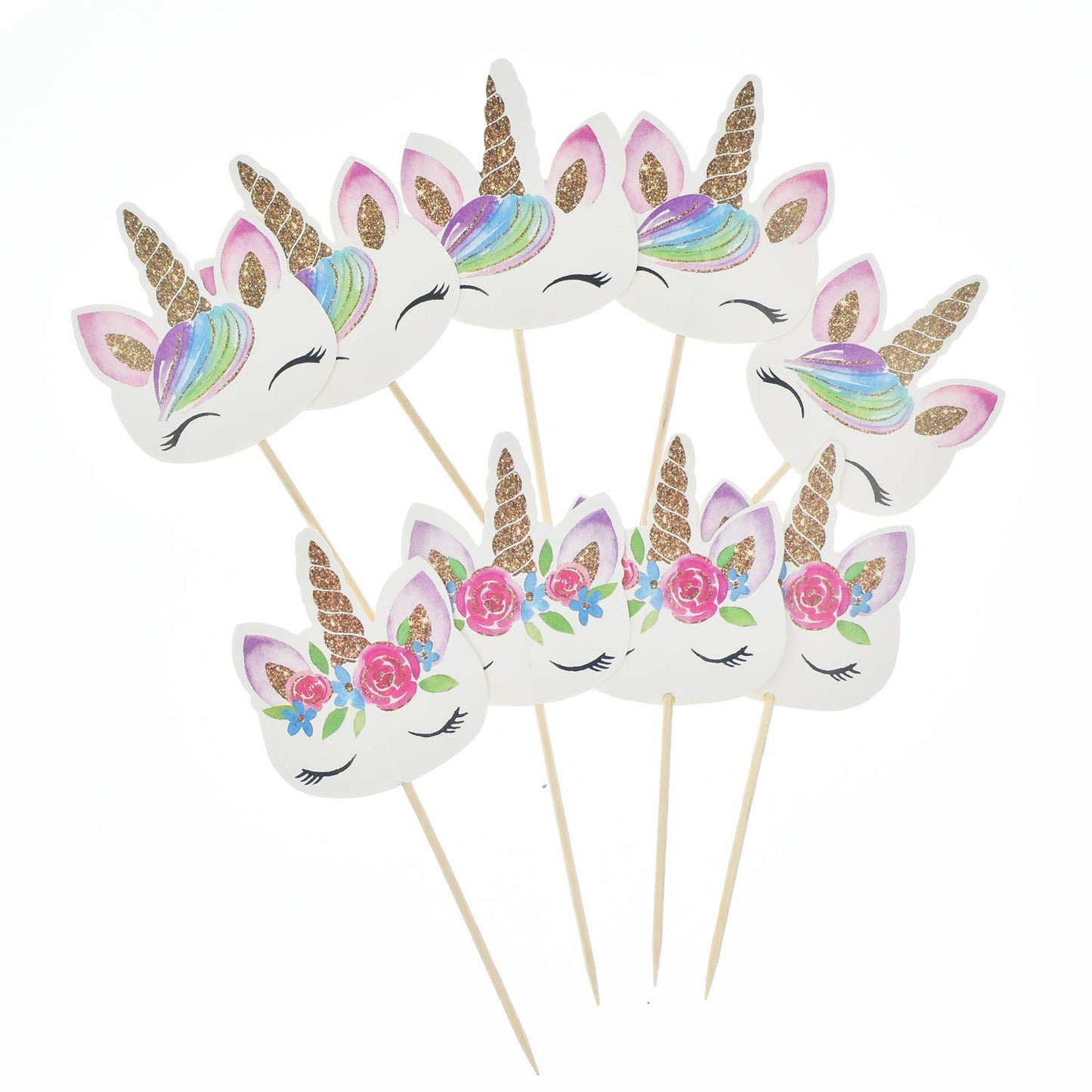 72 Pack Rainbow Unicorn Cupcake Toppers, Double Sided Unicorn Cupcake Toppers Glitter Pegasus For Cupcake Party , Wedding Decora