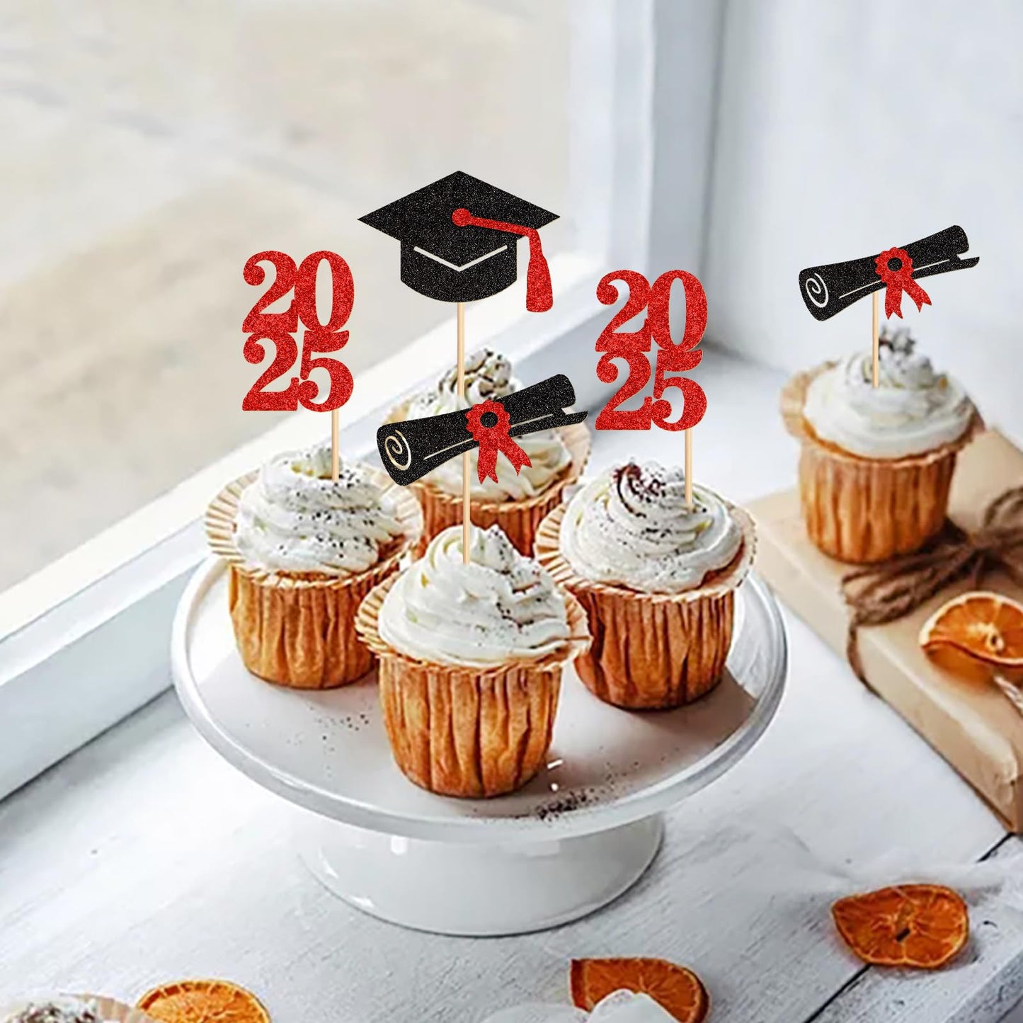24 Pack 2025 Graduation Cupcake Toppers Class Of 2025 Graduate Cupcake Picks For 2025 Graduation Theme Birthday Party Supplies D