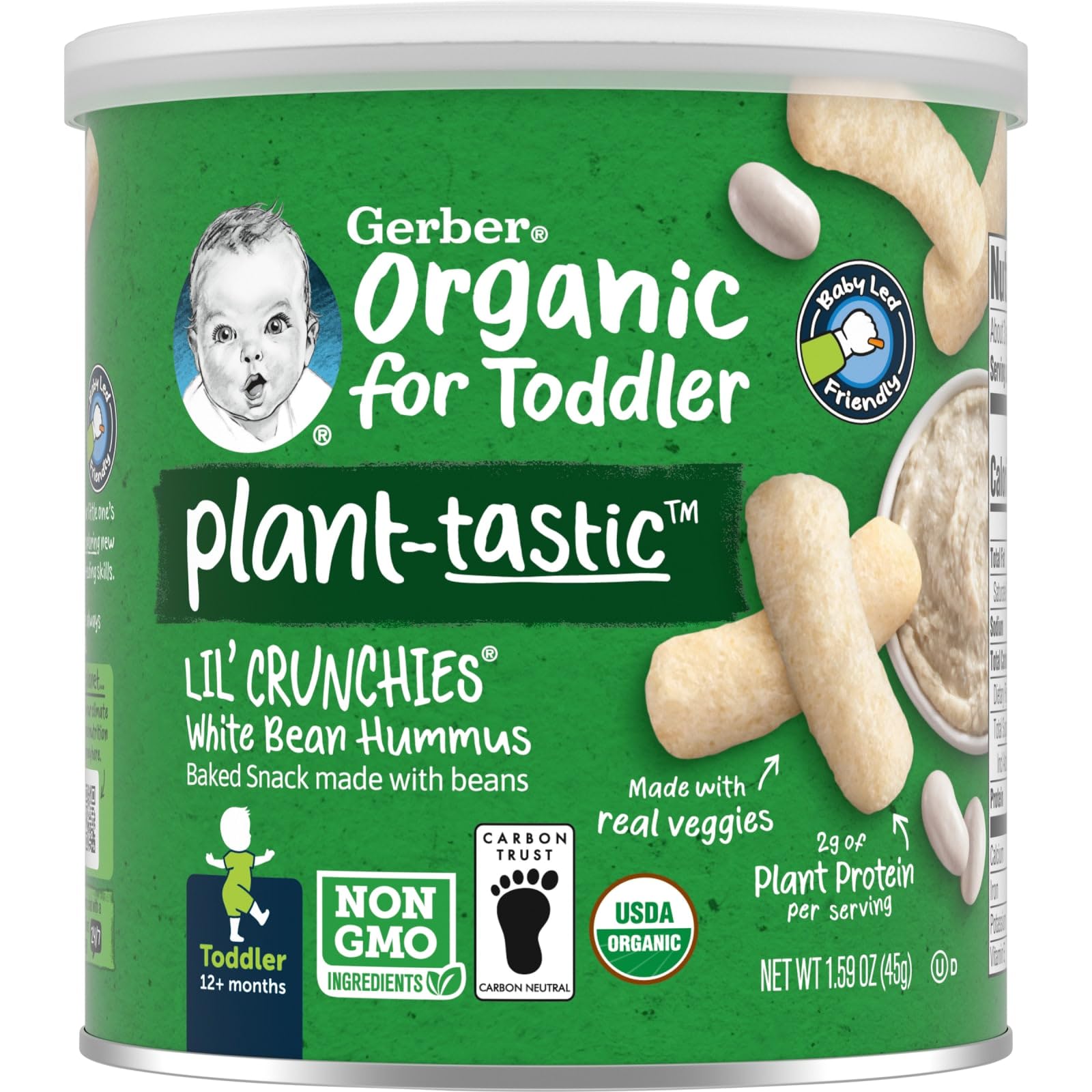 Gerber Organic Baby Food, Toddler, Plant-Tastic, Lil Crunchies, White Bean Hummus, 1.59 Oz
