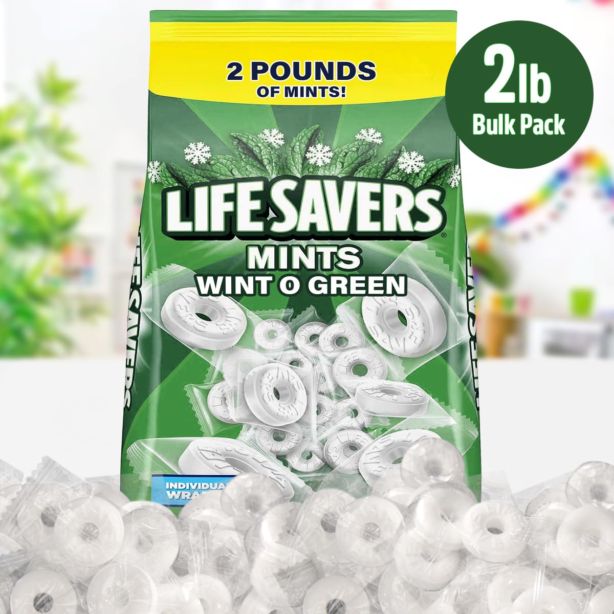 SWEETSIDE CANDY CO. Wint O Green Hard Candy Bulk 2lb Pack, Individually Wrapped, Perfect for Gifting and Events, Classic Wintergreen Flavor