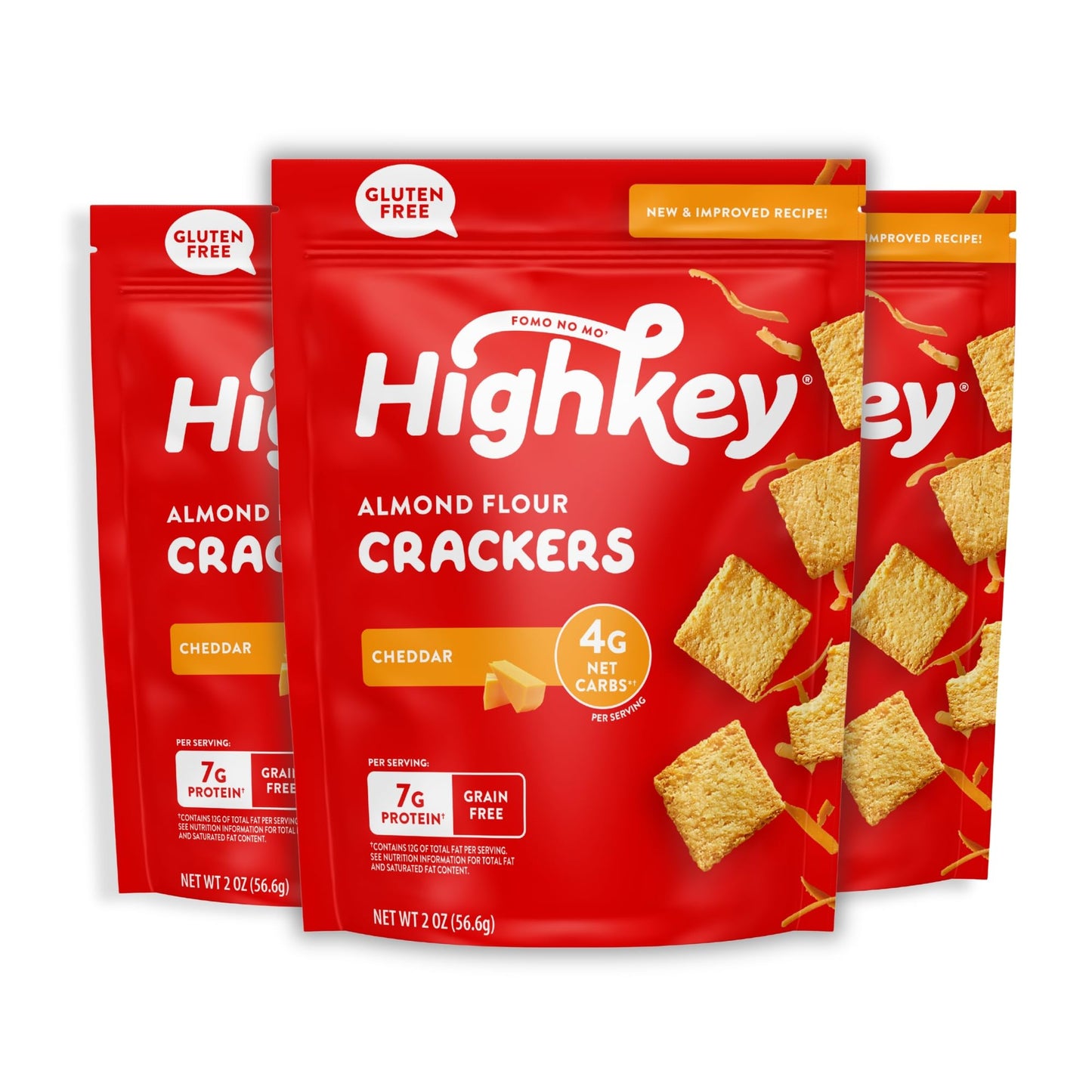 HighKey Low Carb Cheddar Crackers - Keto Cheese Crackers, 2.0oz 3-Pack, Gluten Free Crunchy Snack, Diet Friendly, Grain Free, He