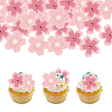 48Pcs Edible Cherry Blossom Cake Decoration Cherry Blossom Flowers Cupcake Toppers Wafer Paper Flowers Cake Decoration Wedding B