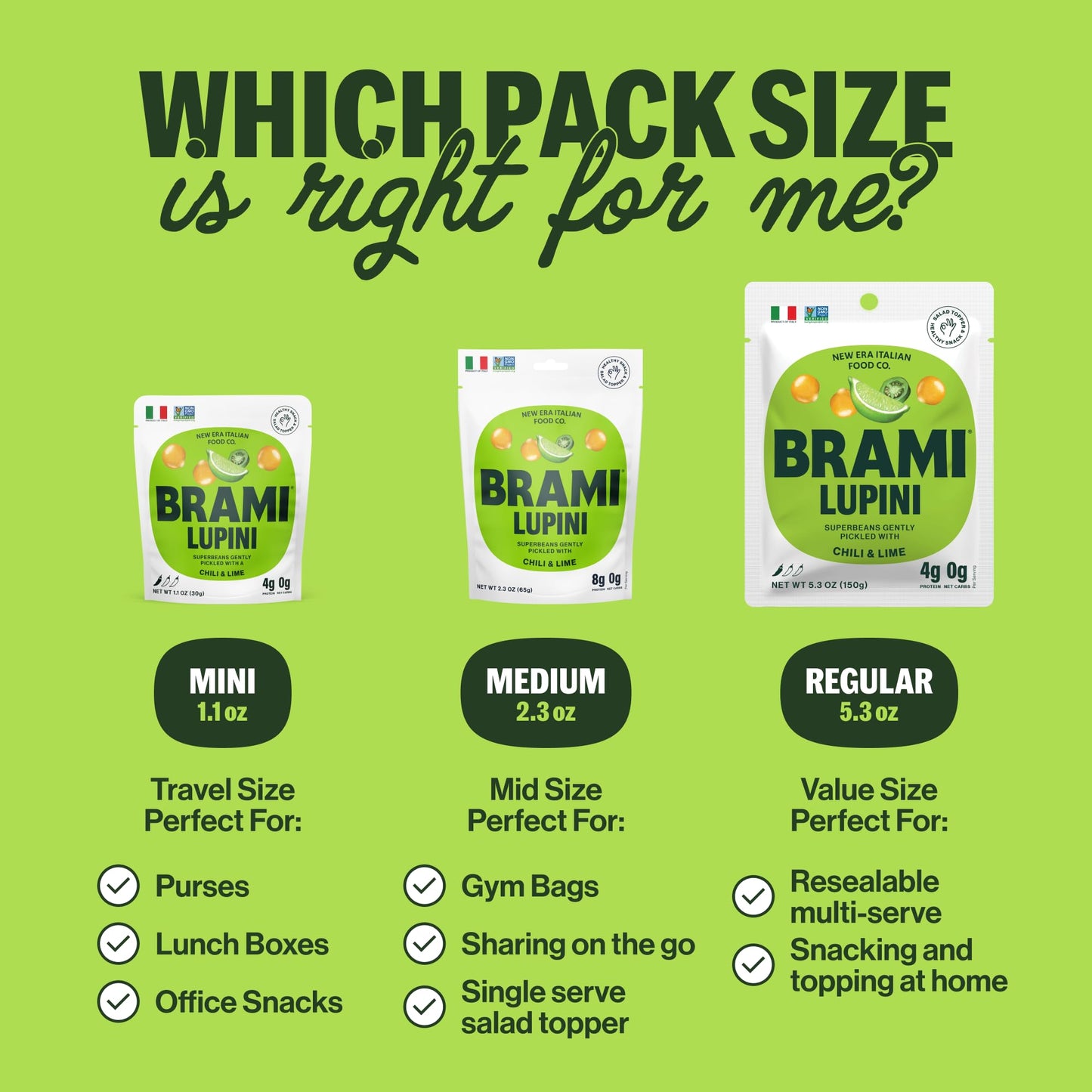 Brami Lupini Beans Snack, Chili & Lime | 7G Plant Protein, 0G Net Carbs | Vegan, Vegetarian, Keto, Mediterranean Diet, Non Perishable | 5.3 Ounce (4 Count)
