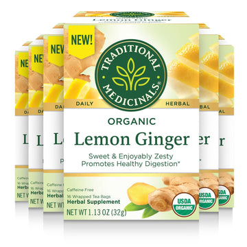Traditional Medicinals Tea, Organic Lemon Ginger, Promotes Healthy Digestion, 96 Tea Bags (6 Pack)