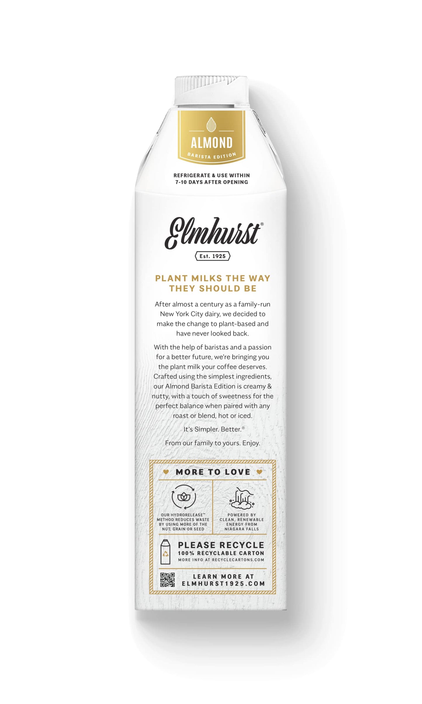 Elmhurst 1925 Barista Edition Almond Milk, Plant-Based, Vegan, 32 Ounce (Pack Of 6)