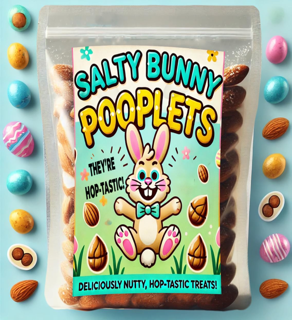 Salty Bunny Pooplets - Premium Roasted Salty Almonds - Easter Basket Stuffers - Cute Healthy Fillers And Tasty Treats