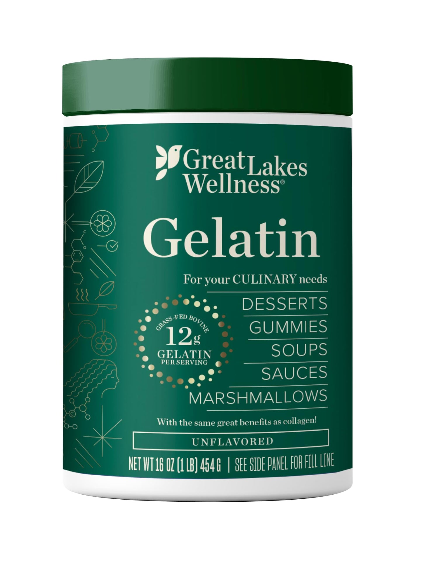 Great Lakes Wellness Beef Gelatin Powder for Culinary Needs - Perfect for Gummies, Marshmallows, Desserts and more - Unflavored 