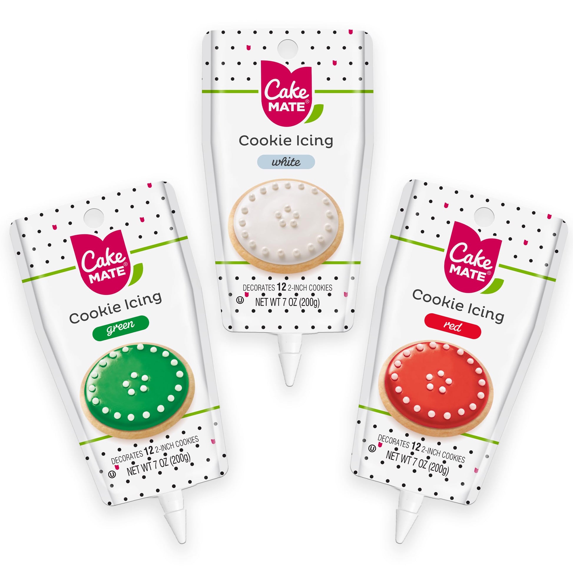 Cake Mate Cookie Icing Bundle – Red, White, Green Decorating Icing for Cakes and Cookies – 21 Ounces Total