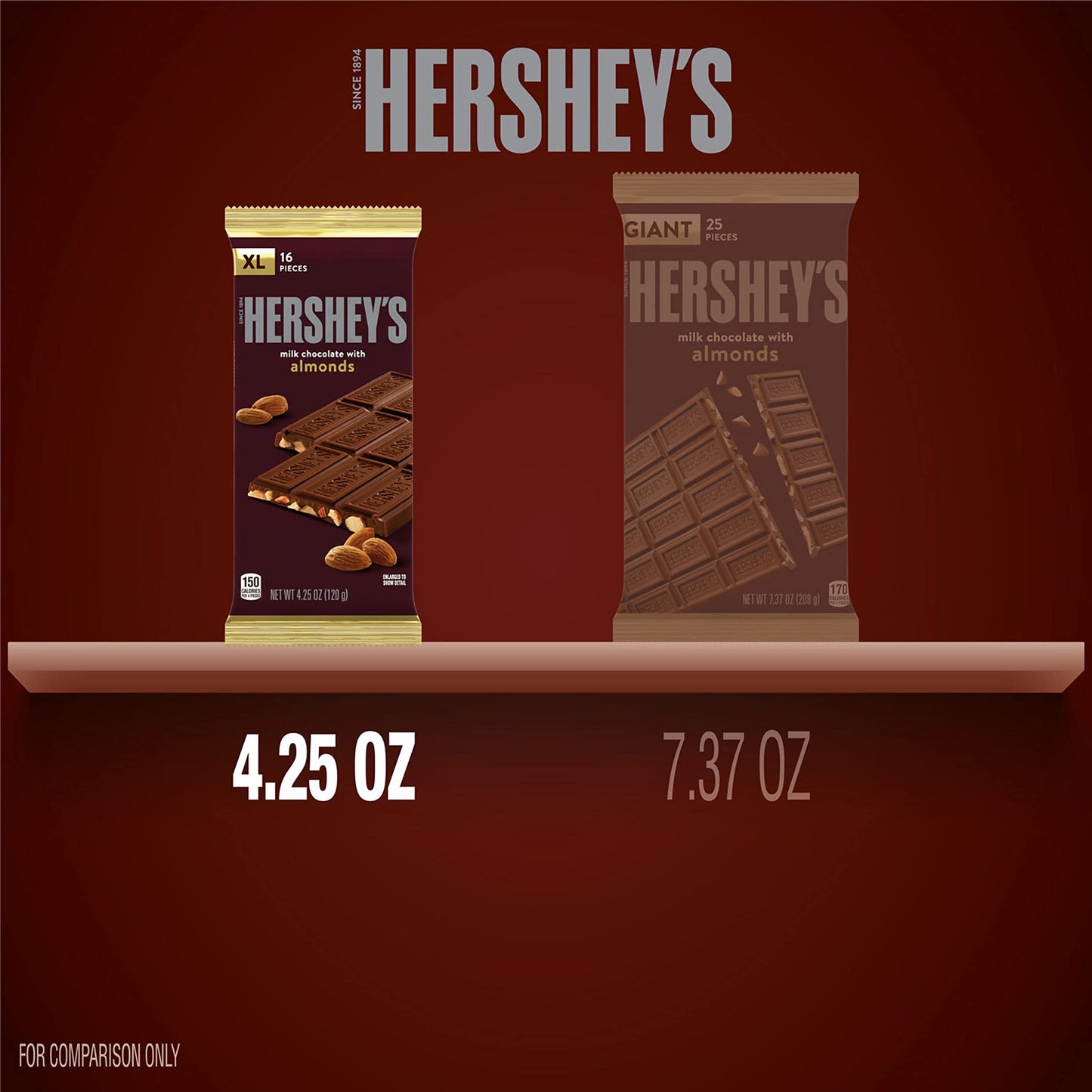 HERSHEYS Milk Chocolate with Almonds XL, Candy Bar, 4.25 oz (16 Pieces)
