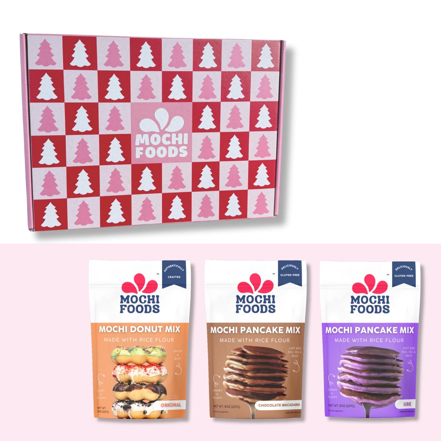 Mochi Foods Holiday Gift Set - Winter Collection  Top-Grade Rice Flour Baking Mix Collection With Mochi Donut Mix  Ube Mochi Pancake Mix  Chocolate Macadamia Mochi Pancake Mix  8 Oz Packages (2025 Winter Collection)