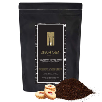 1 Lb Raspberry Linzer Cookie Flavored Cold Brew Coffee Blend, Coarse Ground Colombian - Birch Glen Roasters - 16 Oz Resealable B