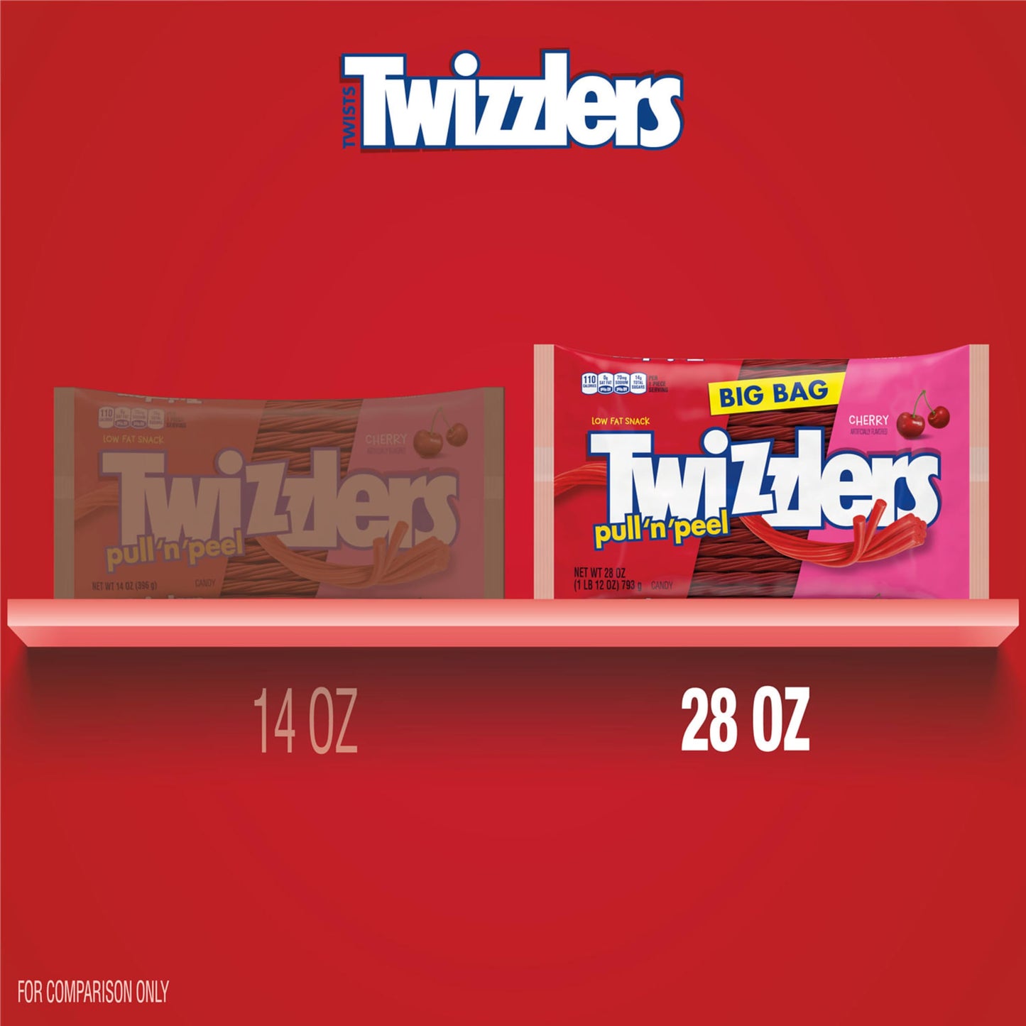 Twizzlers Pull 'N' Peel Cherry Flavored Licorice Style, Low Fat Candy Big Bag, 28 Oz, Pack Of 1
