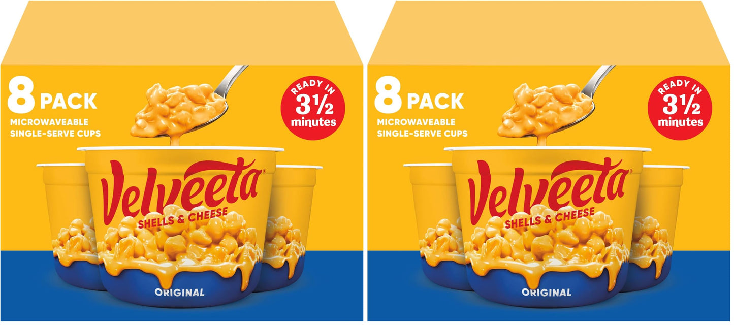 Velveeta Shells & Cheese Original Microwavable Macaroni and Cheese Cups (8 ct Pack, 2.39 oz Cups) (Pack of 2)