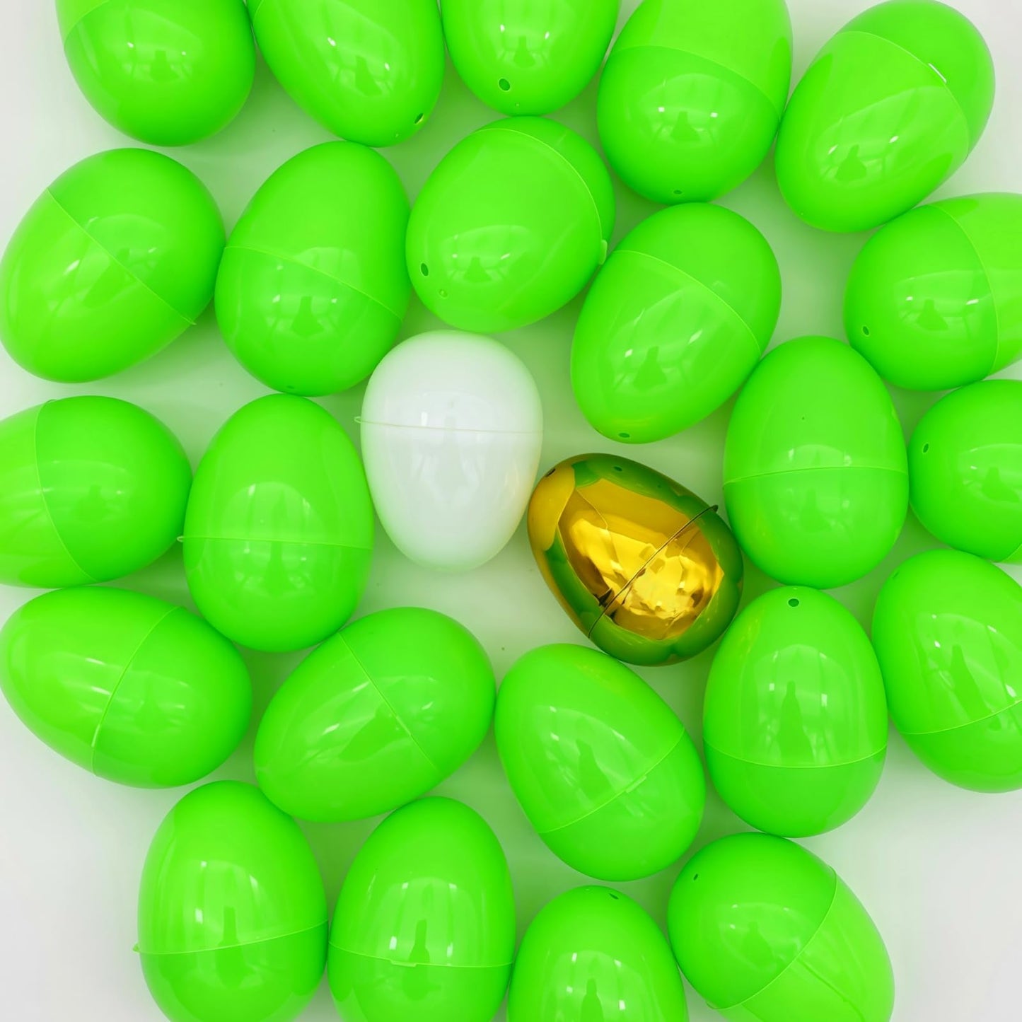 GCQJOQ Easter Eggs Plastic Fillable Easter Eggs Bulk for Easter Theme Party Favor, 60 Yellow Eggs, 1 Gold Egg, 1 White Egg