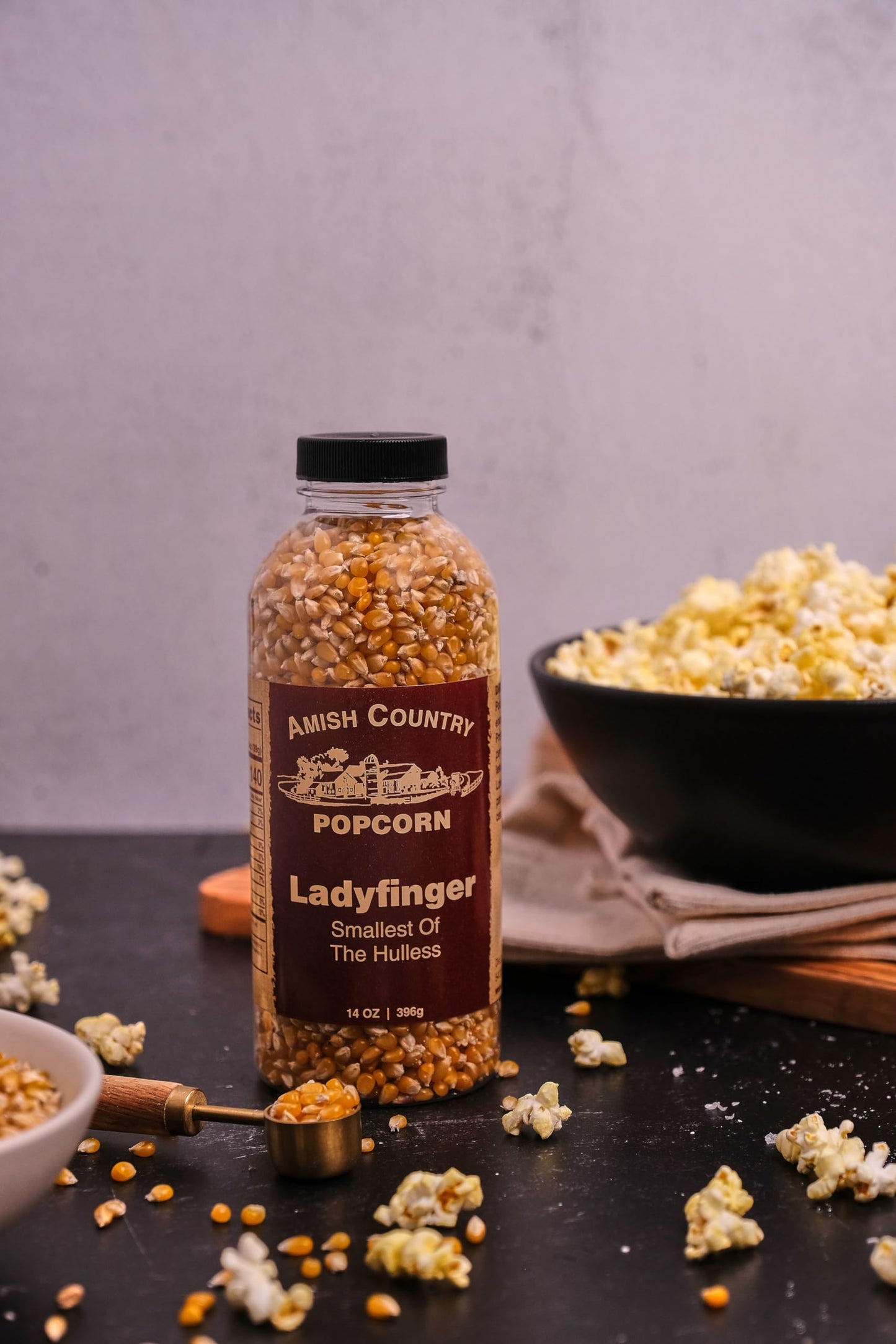 Amish Country Popcorn | 14 oz Bottle | Ladyfinger Popcorn Kernels | Old Fashioned, Non-GMO and Gluten Free (14 oz Bottle)