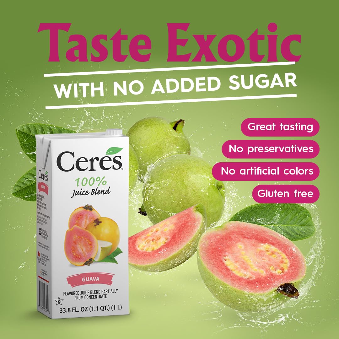 Ceres 100% All Natural Pure Fruit Juice Blend, Guava - Gluten Free, Rich in Vitamin C, No Added Sugar or Preservatives, Choleste