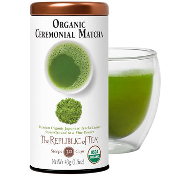 The Republic Of Tea Organic Full-Leaf Japanese Matcha Green Tea Powder, 1.5 Oz Tin  Steeps 30 Cups
