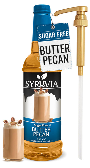 SYRUVIA Sugar Free Coffee Syrup, Butter Pecan Flavor, 25.4 Fl Oz with Pump