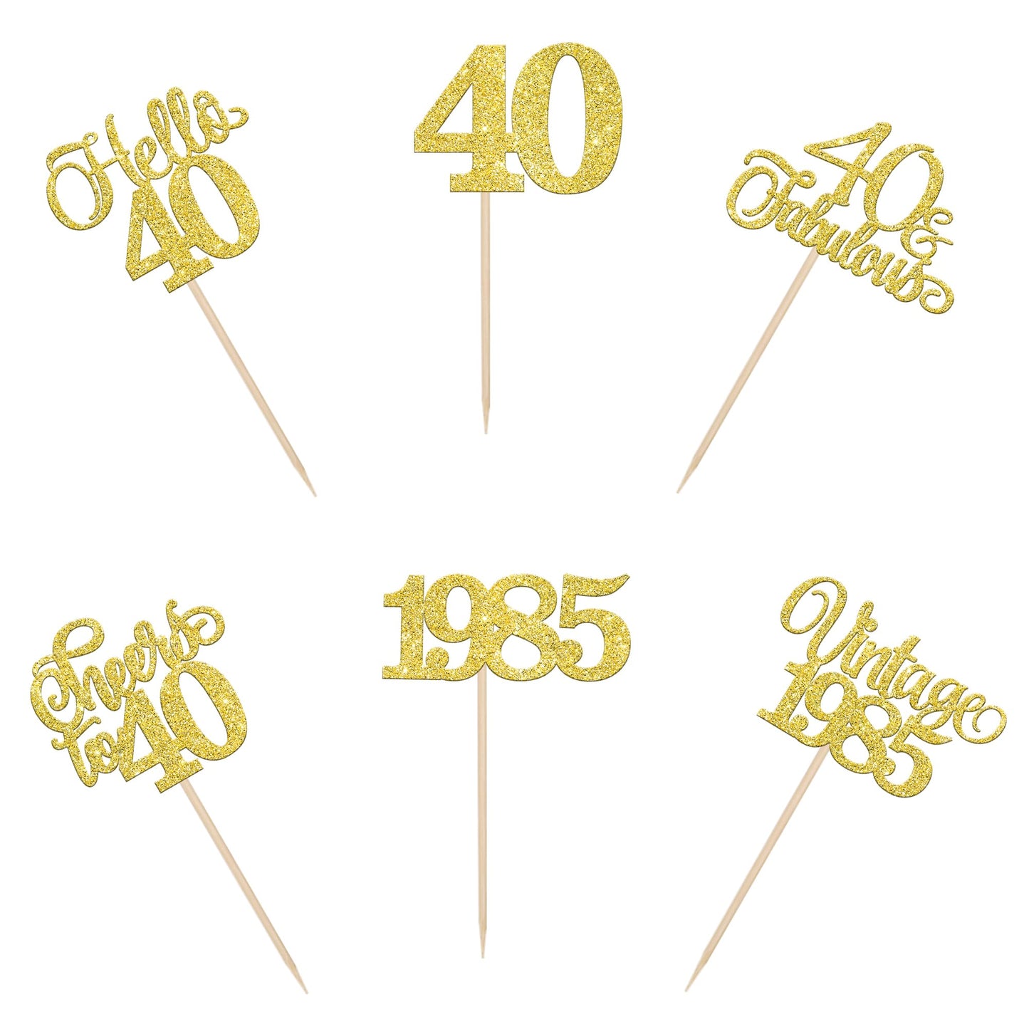 Rssta i 24 Pack Cupcake Toppers Gold Glitter 40th Birthday Decorations