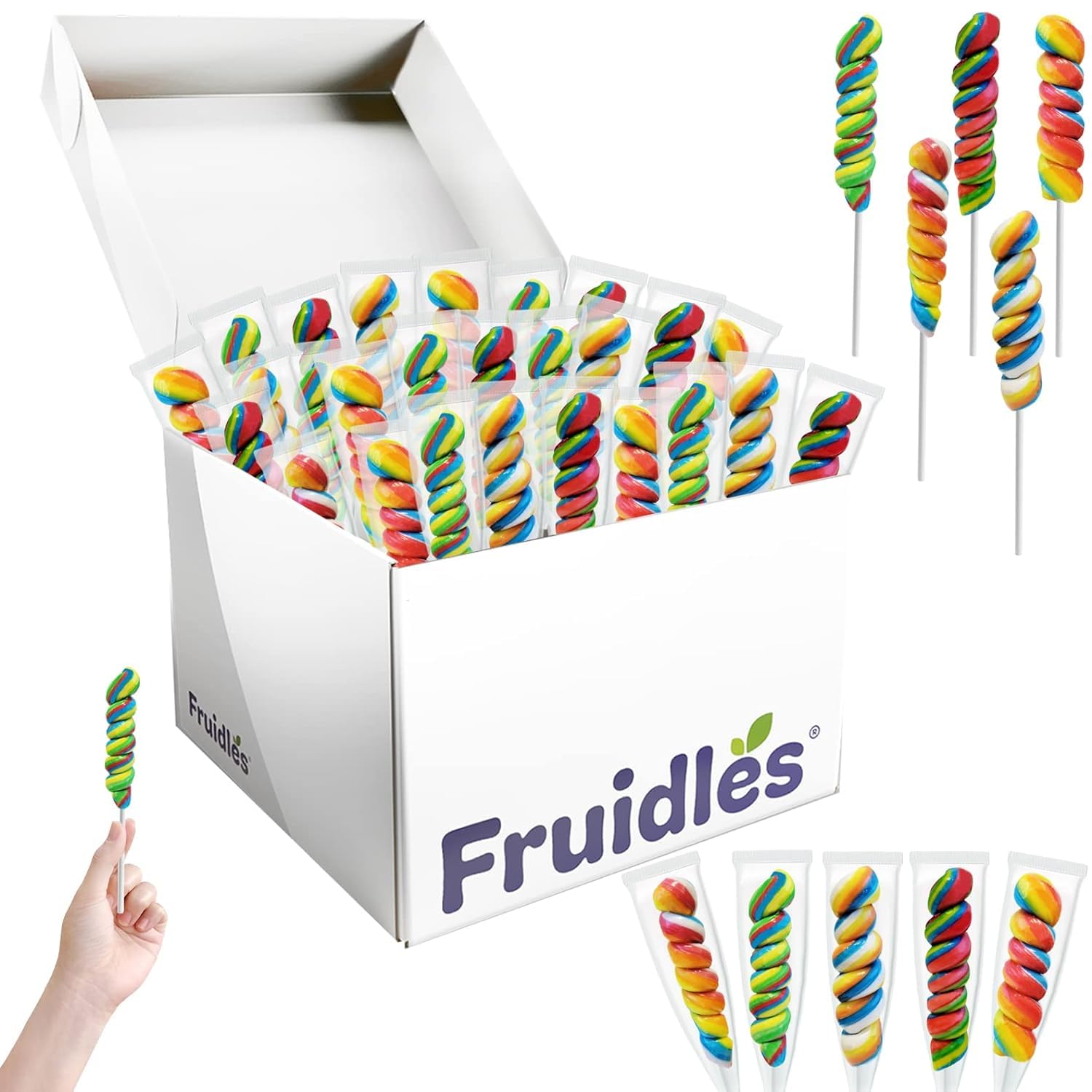 Rainbow Twist Lollipop, Mixed Fruit Flavor, Individually Wrapped Pop, 3'' Inch Sucker (96-Pack)