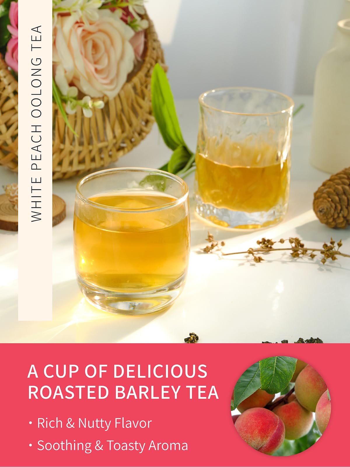 Teelux Peach Oolong Tea, White Peach Oolong Loose Leaf Tea, Peach Aroma & Slightly Sweet Flavor, Hot & Iced Tea, 5.3 Ounce