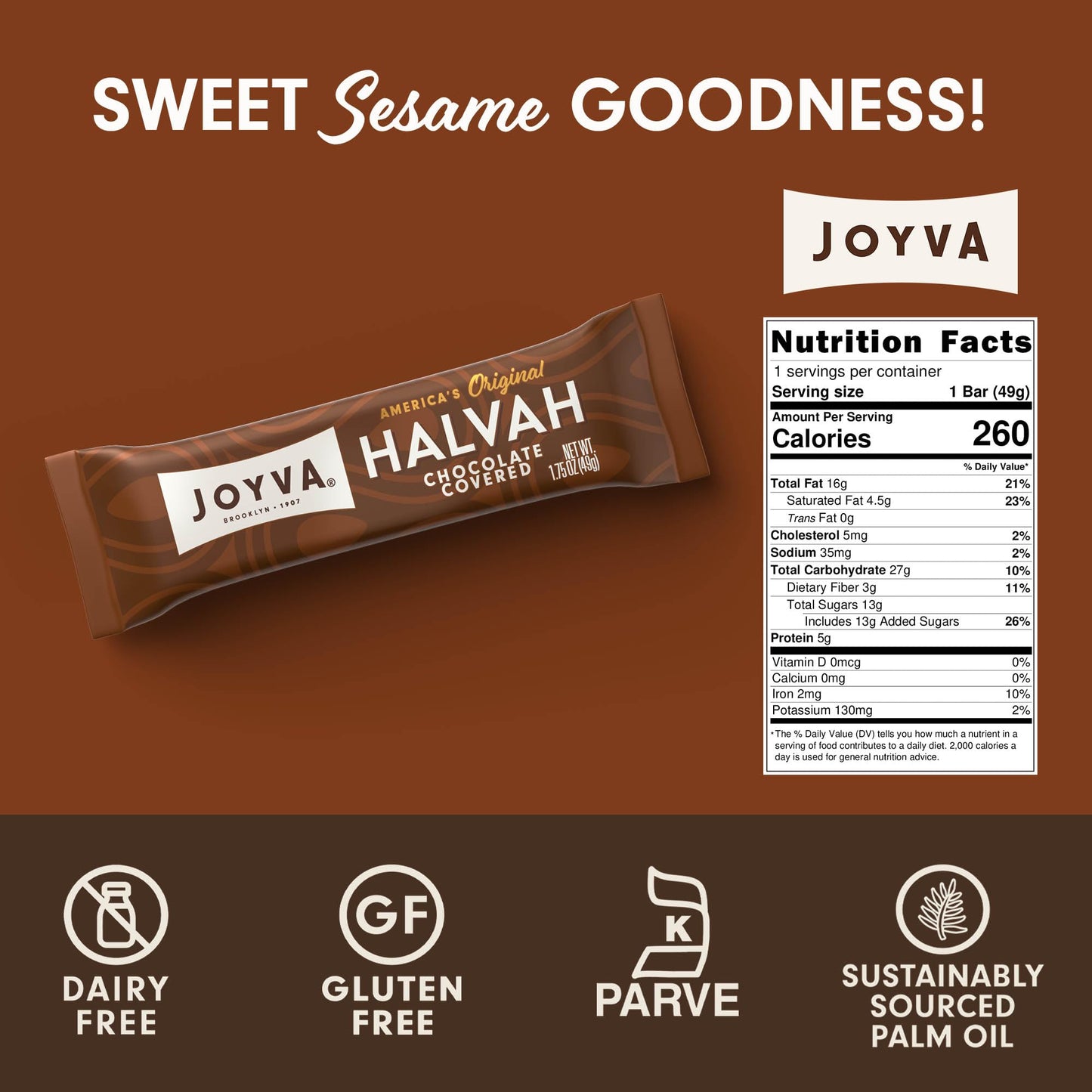 Joyva Halvah - Chocolate Covered, 1.75Oz Pack Of 36 | A Delicious Sesame Treat | Dairy Free, Gluten-Free & Kosher Parve | Handcr