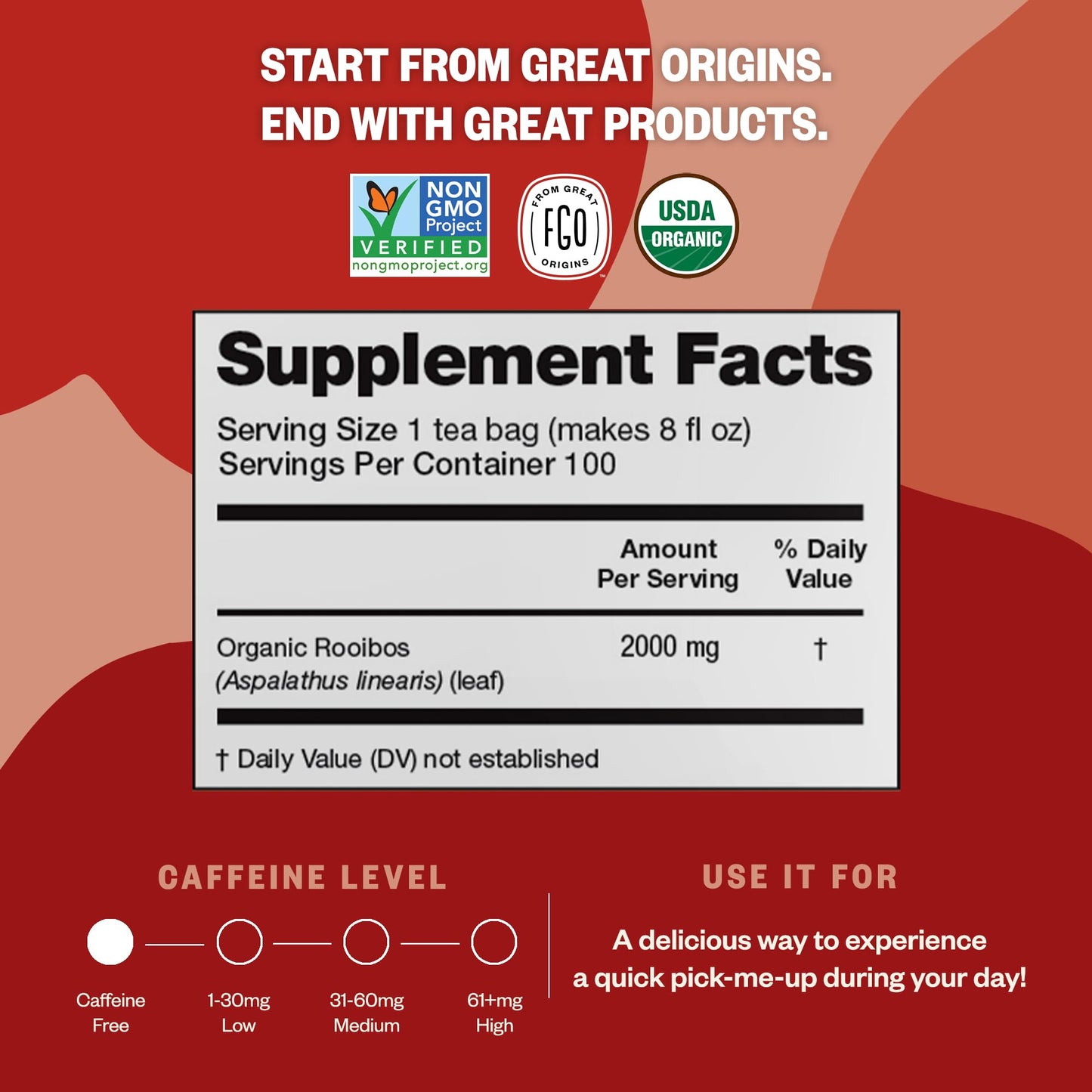 Fgo Organic Rooibos Tea, Eco-Conscious Tea Bags, 100 Count, Packaging May Vary (Pack Of 1)