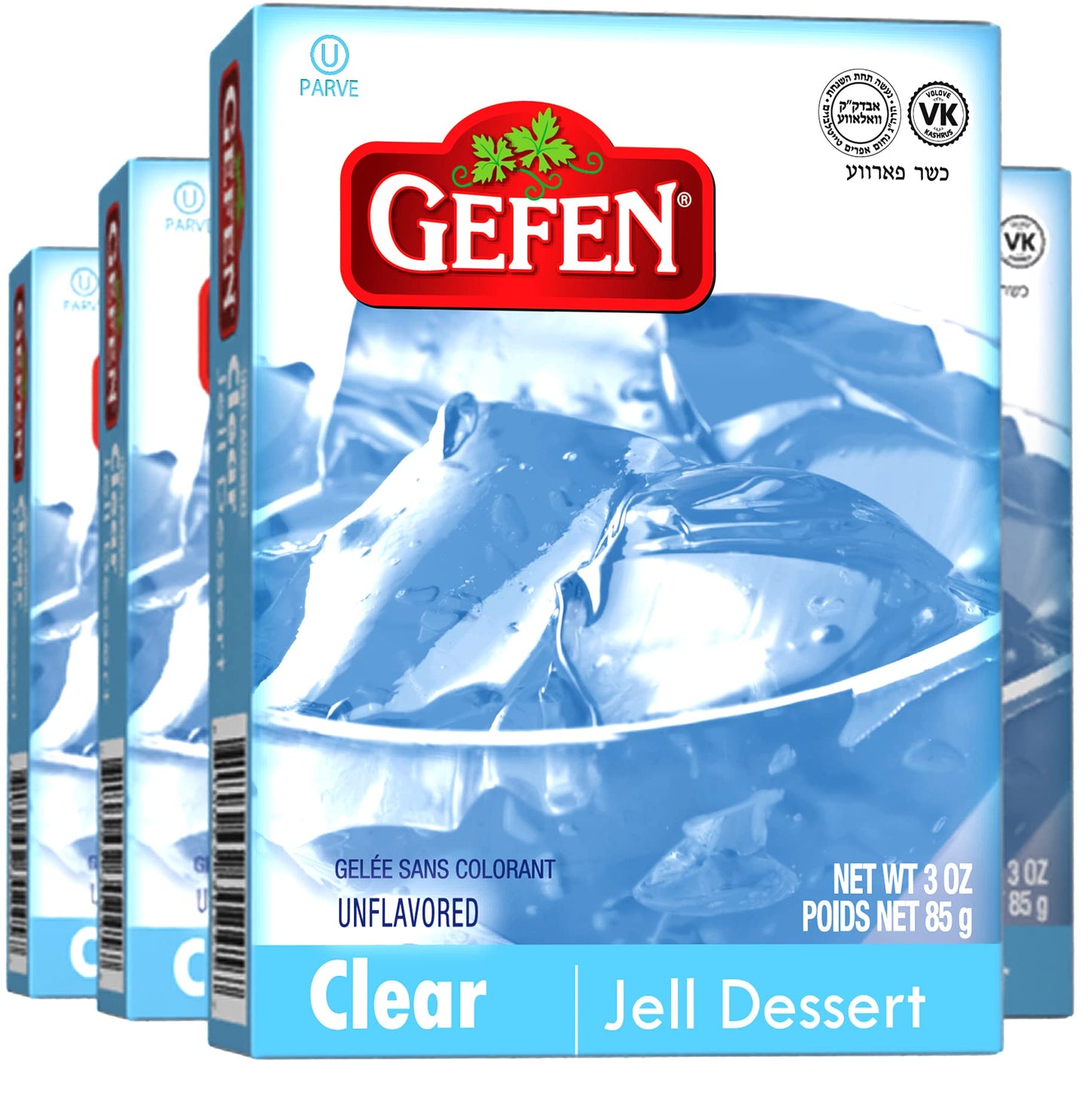 Gefen Clear Unflavored Jell Dessert, 3oz (4 Pack) | Fish Free & Meat Free, Vegan Friendly, Easy to Prepare, Kosher
