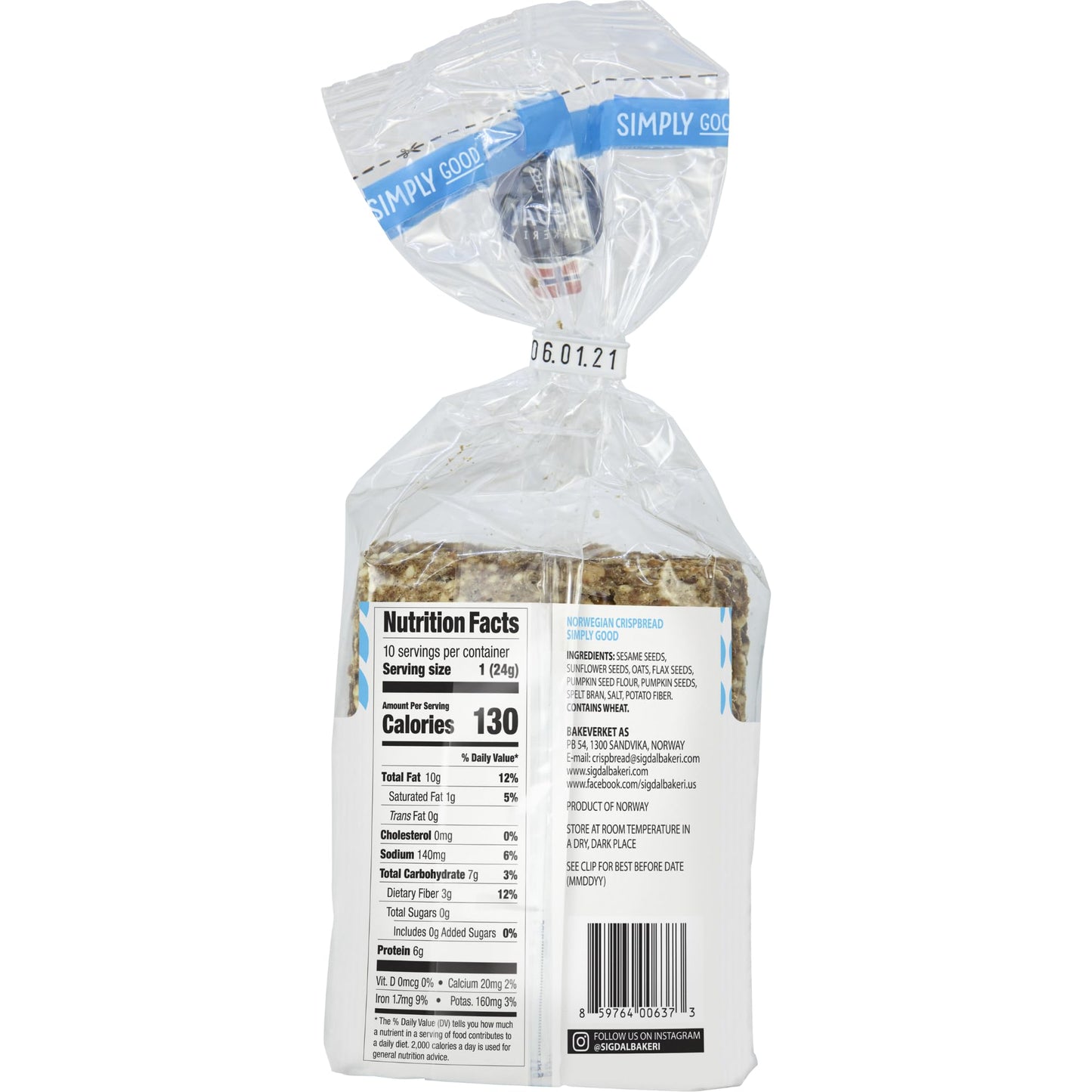 Sigdal Bakeri Simply Good Norwegian Crispbread | Good Source Of Protein & Fiber | Non Gmo | Contains 76% Seeds | 8.29 Oz (235G)