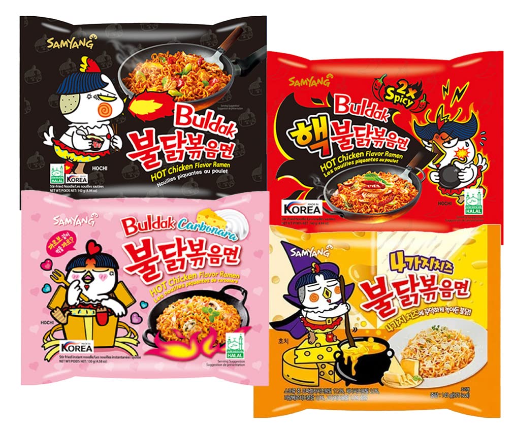 Pinstar Premium Samyang Spicy Hot Chicken Ramen Variety Pack - 11 Flavors, 54.2 Ounce, Includes FREE Chopsticks
