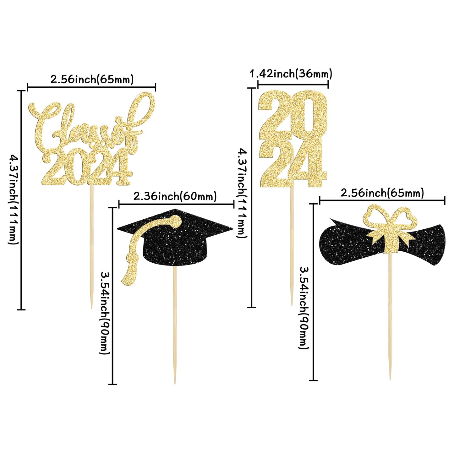36 Pack 2024 Graduation Cupcake Toppers Glitter Class Of 2024 Cupcake Toppers Graduation Cap Diploma Cupcake Picks 2024 Graduati
