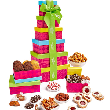 Gluten Free Palace Gift Basket Tower - Mothers Day Treats - 6-Tier Festive Gluten Free Cookies Gift Basket Treat Tower - Fathers