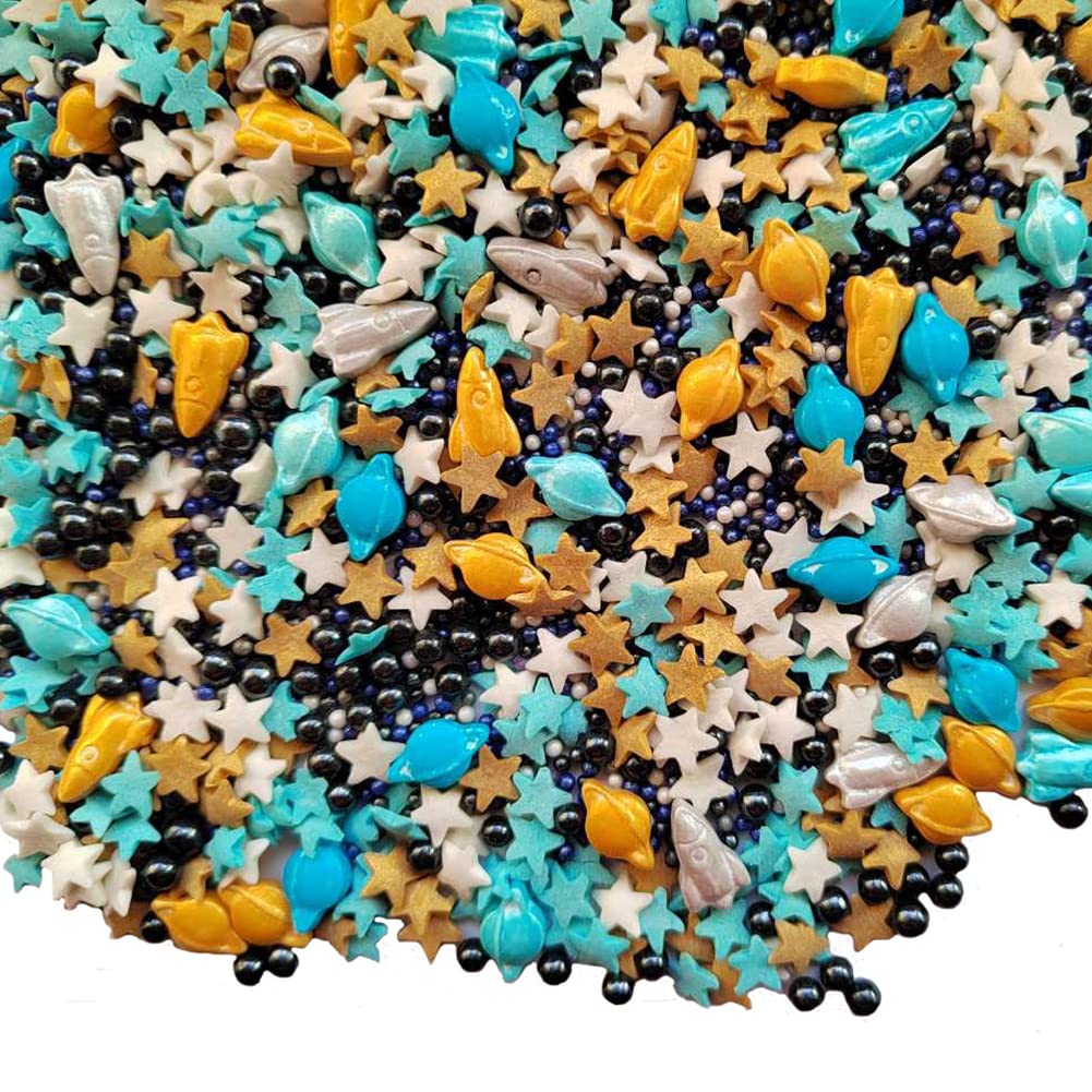 Homankit Space Theme Sprinkles Planet Rocket Stars Cookie Decorations Baking Cake Cupcake Topper Decoration 3.35 Ounce